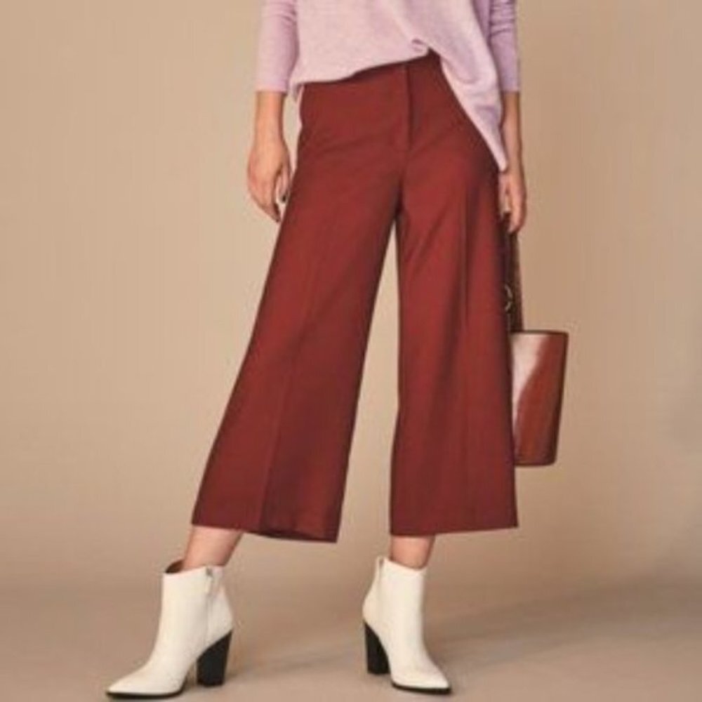Halogen Wide Leg Cropped Pants Red PETITE